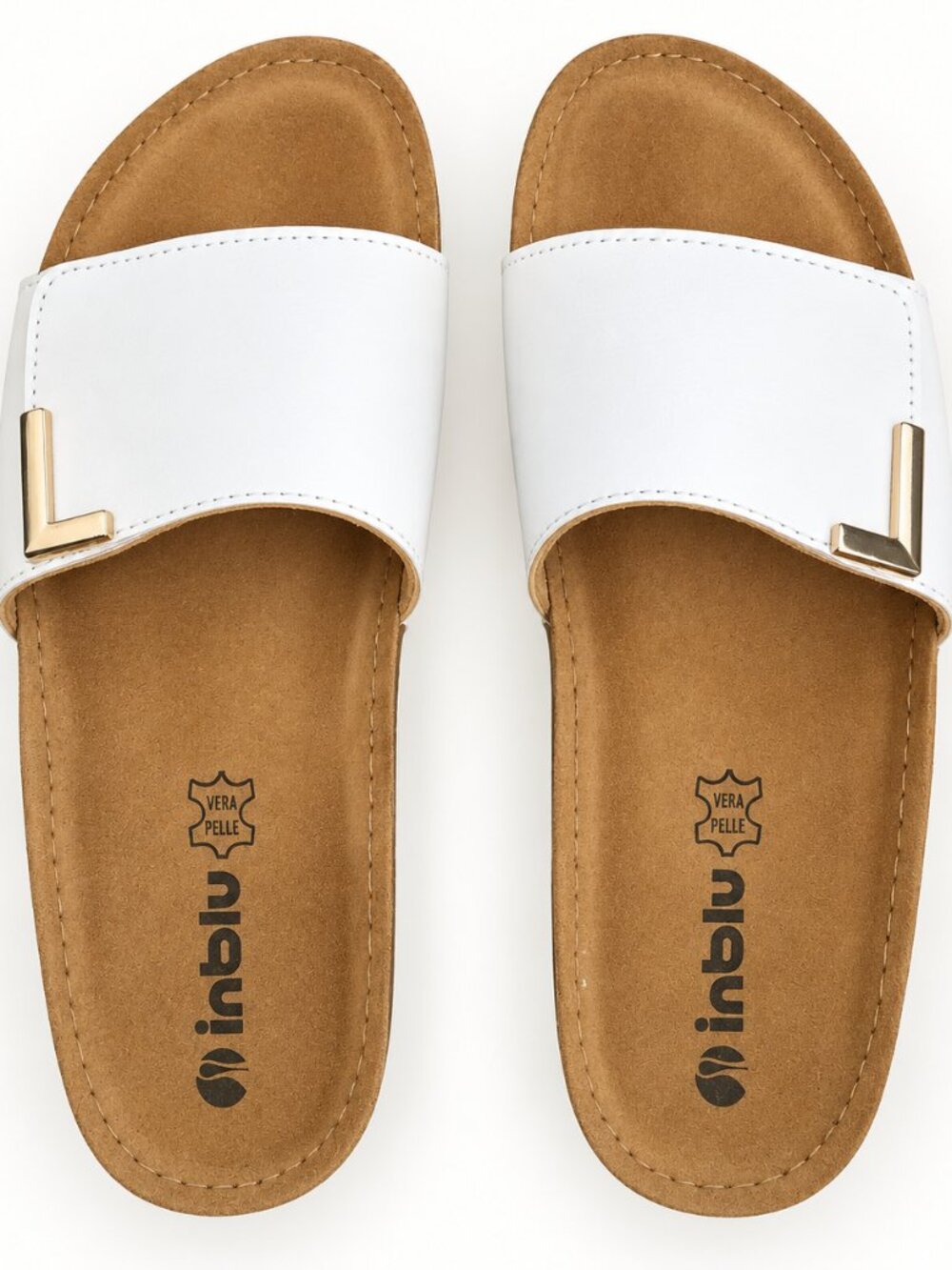 Inblu Women’s White Leather Slide Sandals Size 38 US 7.5 Comfort Slip On